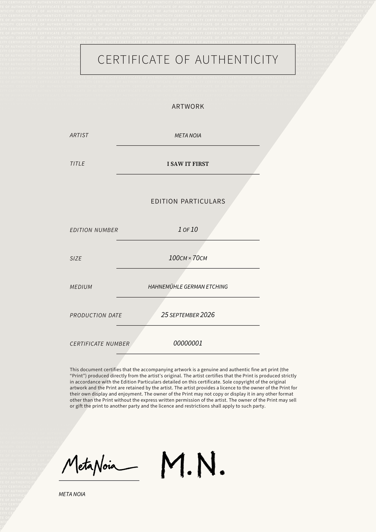 I Saw It First by Meta Noia— Certificate of Authenticity